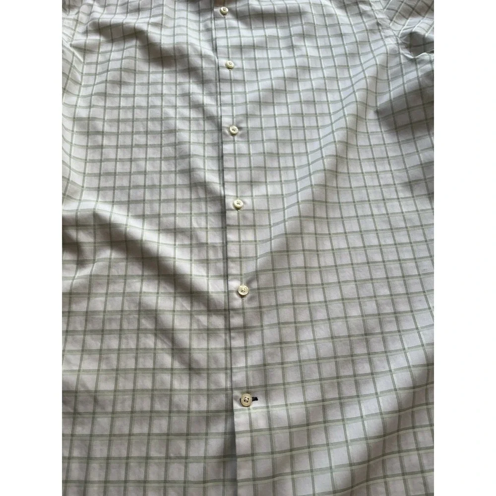 Banana Republic Non-Iron Slim Fit Windowpane‎ Dress Shirt Men's XL Green Stripe
